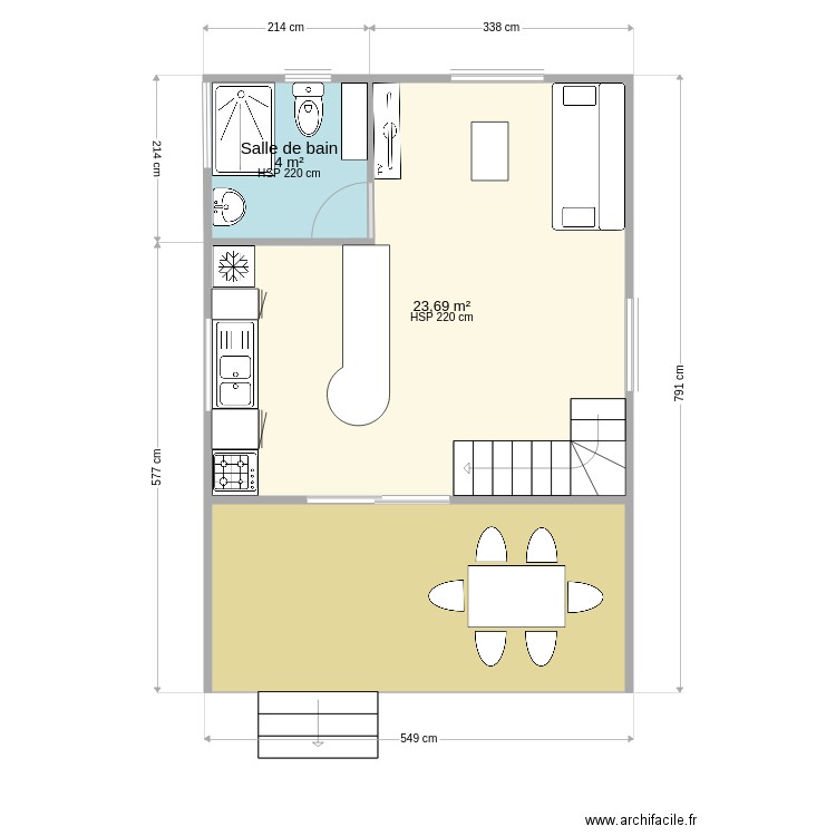 Bungalow Fareana. Plan de 3 pièces et 40 m2