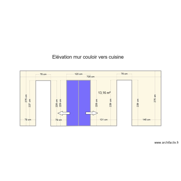 Gauthier vue cloison cuisine PROJET. Plan de 3 pièces et 16 m2