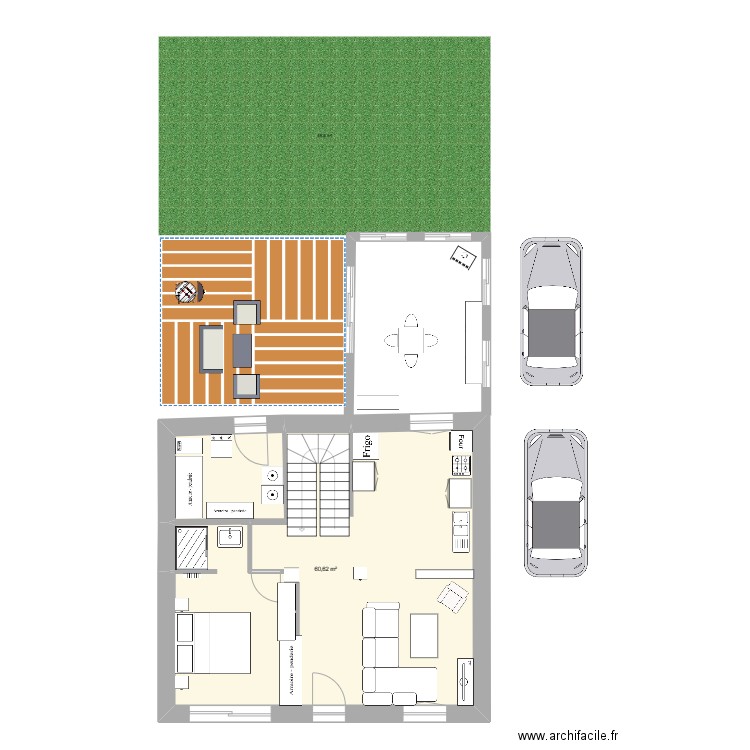 plan agrandissement. Plan de 1 pièce et 61 m2