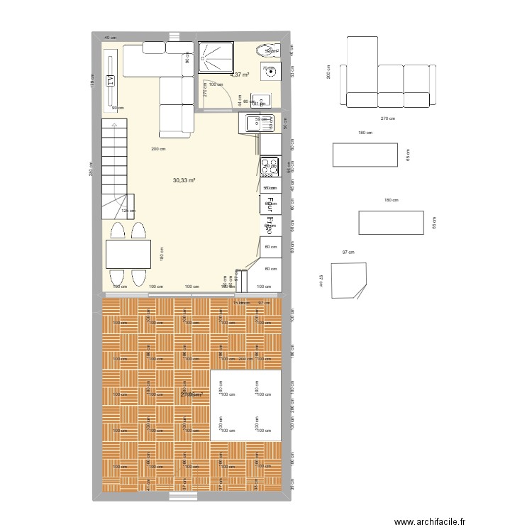 tedesco. Plan de 3 pièces et 62 m2