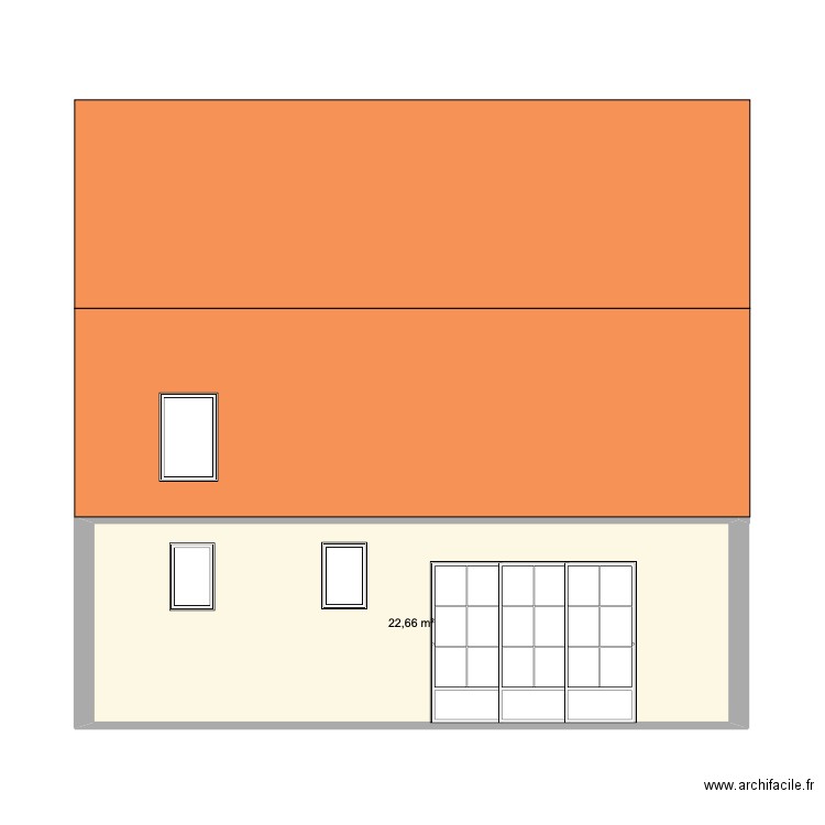 Façade 2 Velux. Plan de 1 pièce et 23 m2