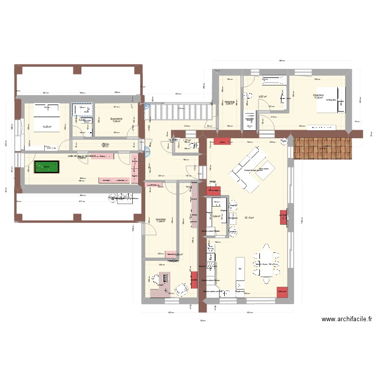 Projet 2. Plan de 14 pièces et 182 m2