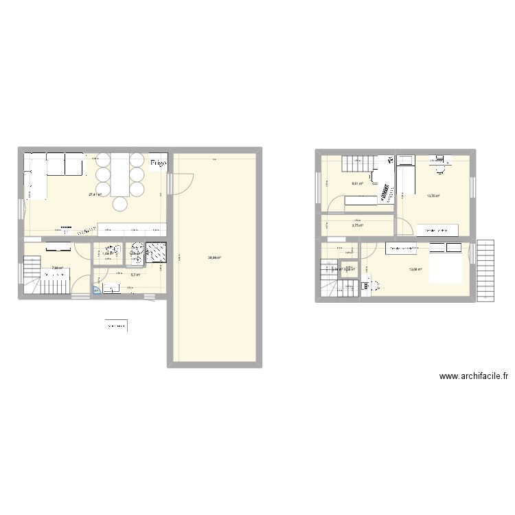 Champoulet. Plan de 12 pièces et 129 m2