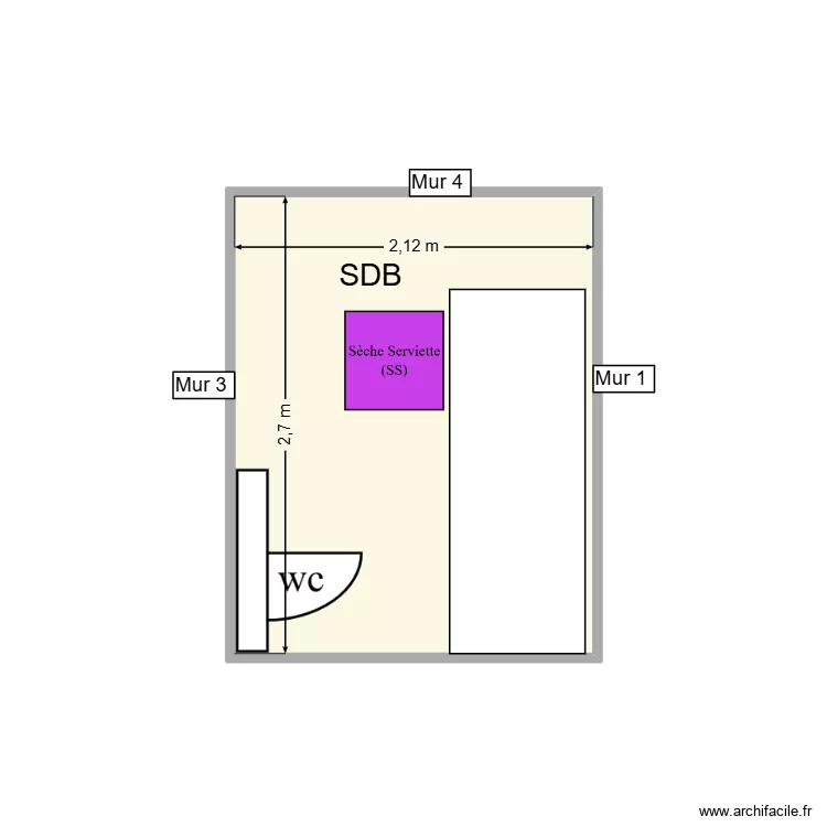 PC - Salle de Bain - Mur 4. Plan de 1  et 6 m²