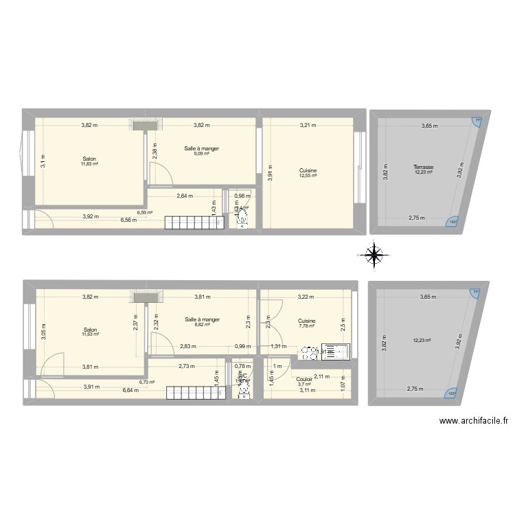 RDC. Plan de 13 pièces et 106 m2