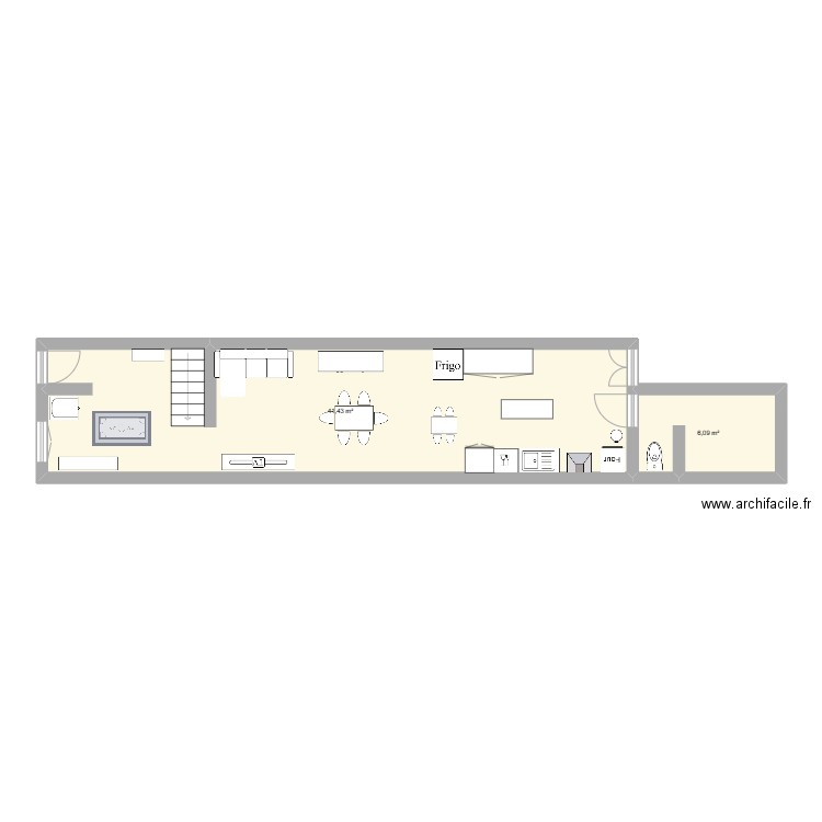 abc. Plan de 2 pièces et 48 m2