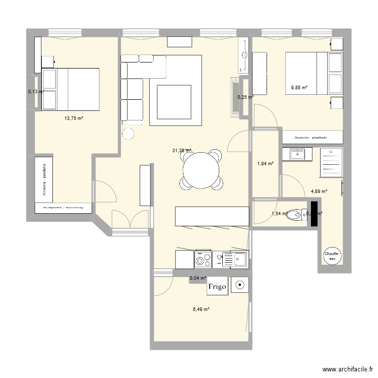 paradis rénové. Plan de 11 pièces et 71 m2