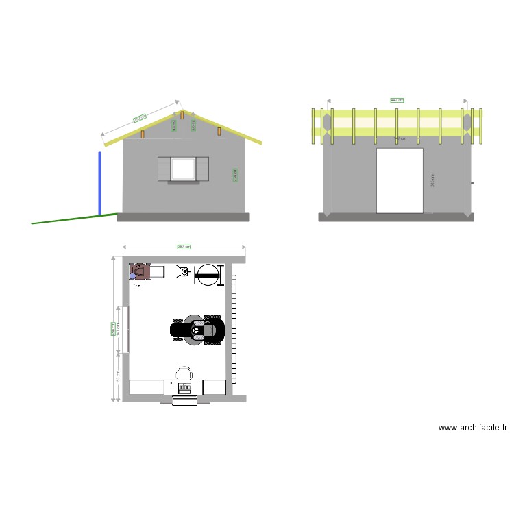 Cabanon. Plan de 5 pièces et 22 m2