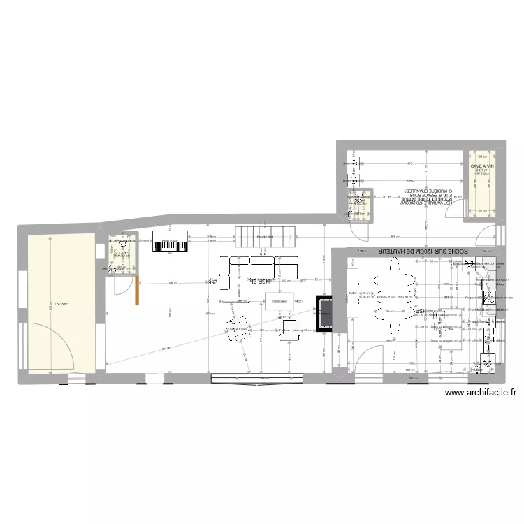 GRANGE PROJET SDB A DROITE WC SEPARE AVEC MEZZANINE BALCON ET CAVE A VIN. Plan de GRANGE PROJET SDB A DROITE WC SEPARE AVEC MEZZANINE BALCON ET CAVE A VIN. Plan de