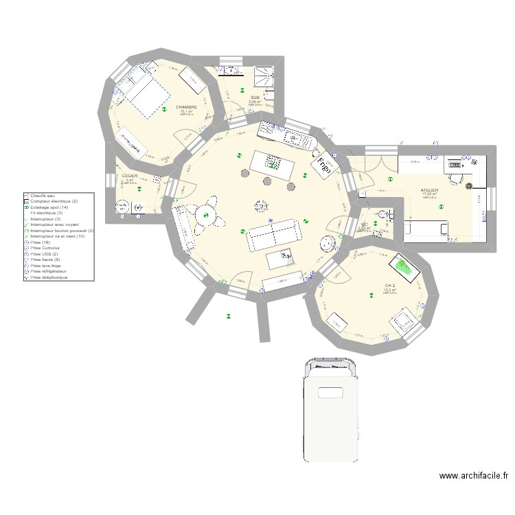 Maison eco dome. Plan de 0 pièce et 0 m2