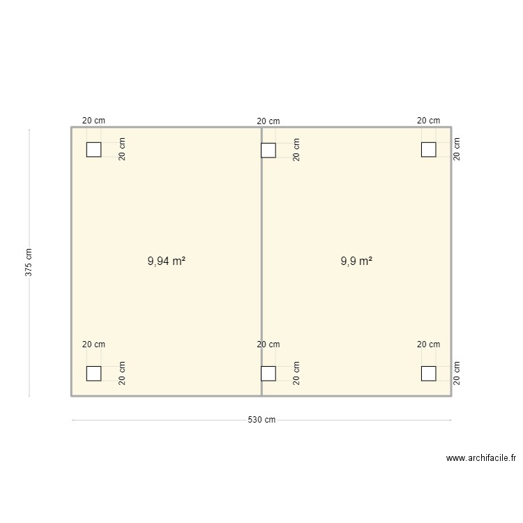 Vue de haut plan de masse. Plan de 2 pièces et 20 m2