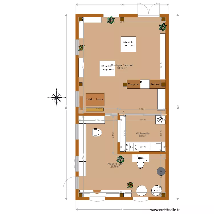 SHOWROOM et atelier Lucie meubl&eacute;. Plan de 