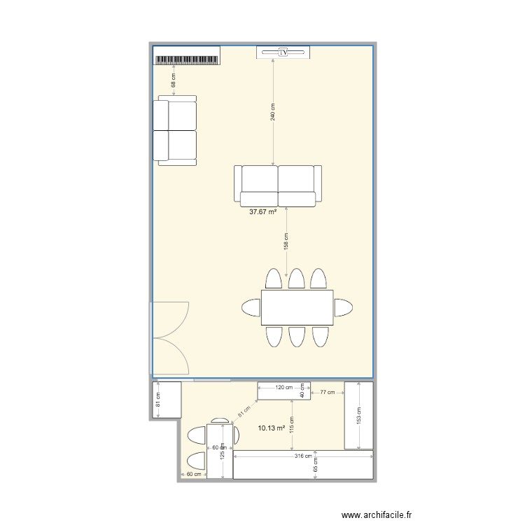 séjour et cuisine. Plan de 0 pièce et 0 m2