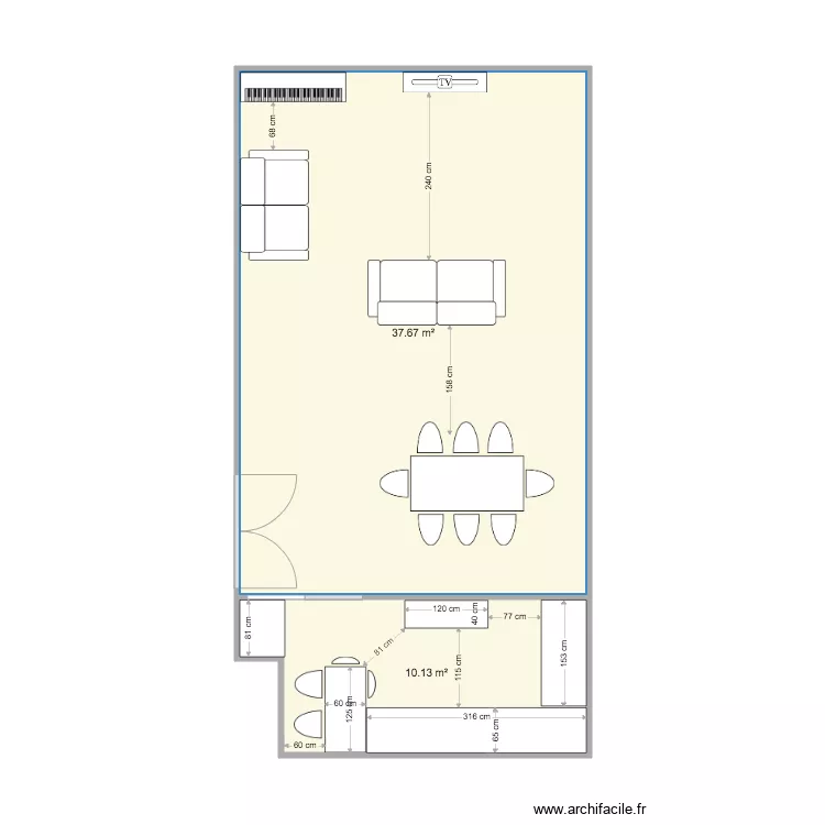 s&eacute;jour et cuisine. Plan de 