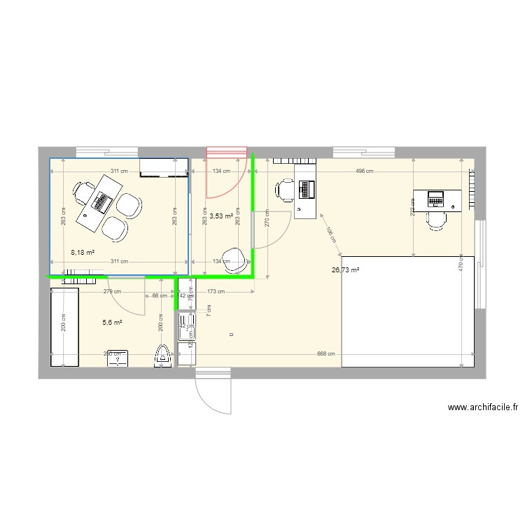 Cabinet ERGO evolution. Plan de 4 pièces et 44 m2