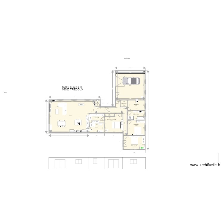 Plein pied en T revu archi. Plan de 0 pièce et 0 m2