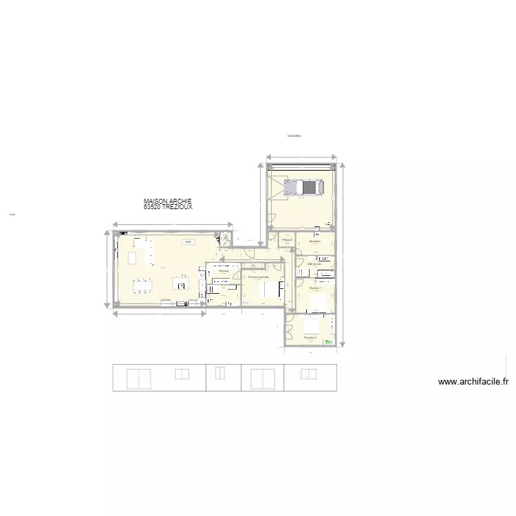 Plein pied en T revu archi. Plan de 