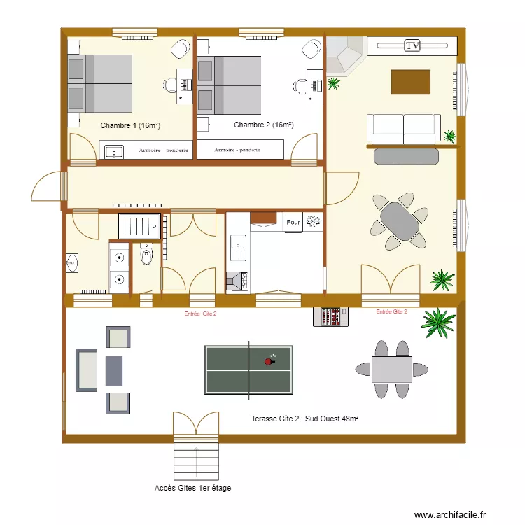 Gîte T3 1er étage 100m2 avec terrasse 50m2 . Plan de Gîte T3 1er étage 100m2 avec terrasse 50m2 . Plan de