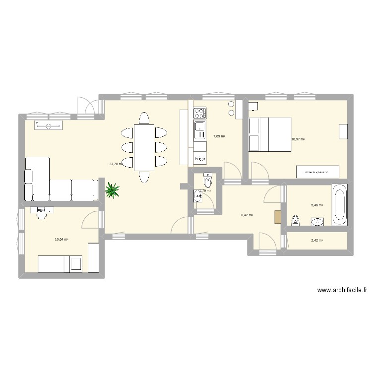 salon levant. Plan de 8 pièces et 91 m2