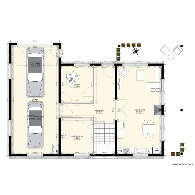  elts mais PM. Plan de 5 pièces et 130 m2