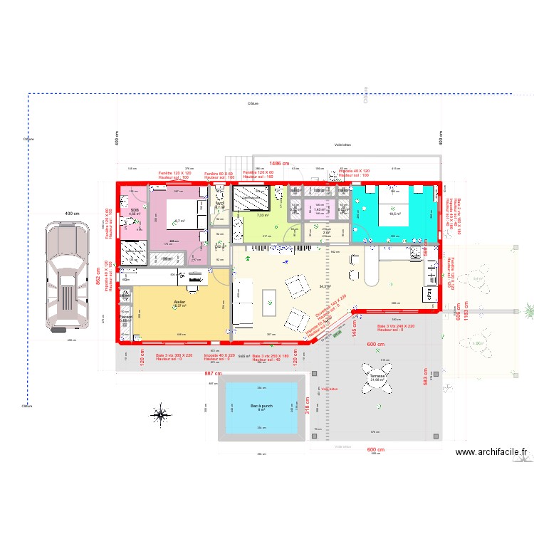 la Balinaise Brique 4. Plan de 31 pièces et 241 m2