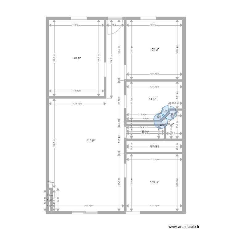 Duplex Avant. Plan de 9 pièces et 73 m2