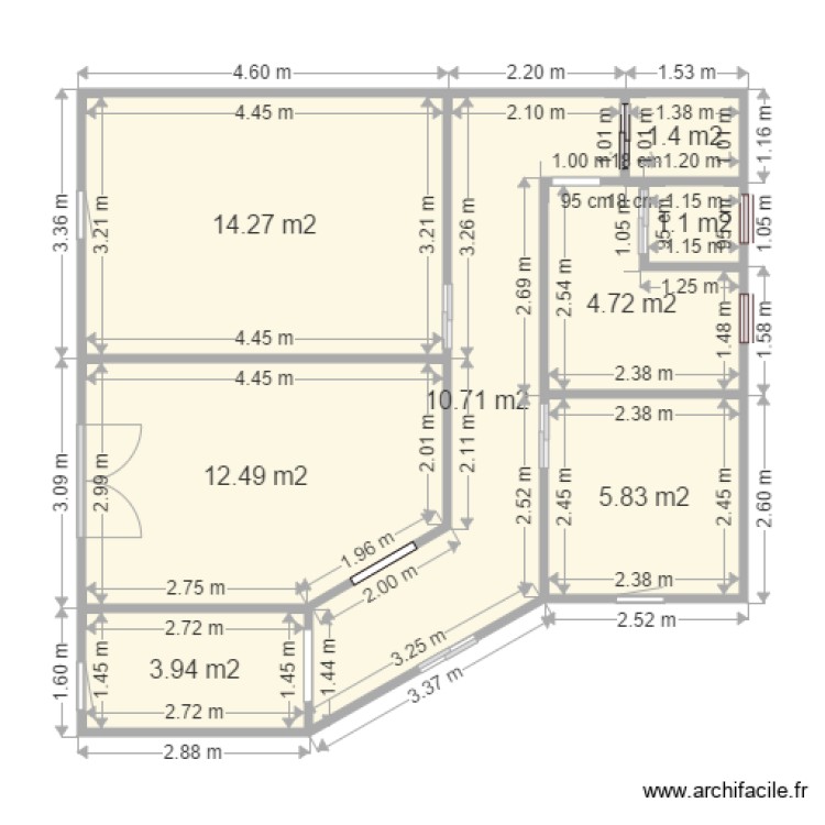 Appartement 4 pièces 55m2 - Plan dessiné par Juju2015