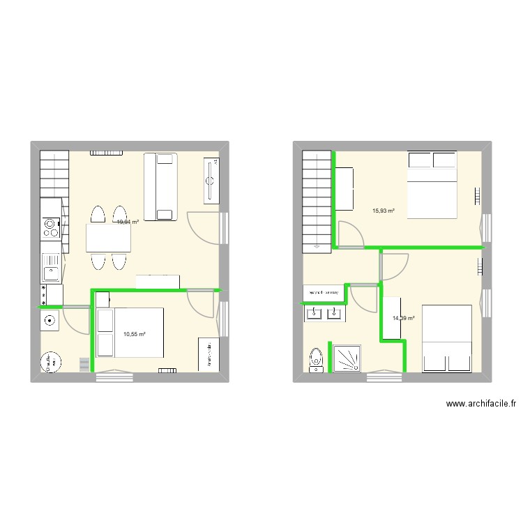maison n°3. Plan de 4 pièces et 61 m2