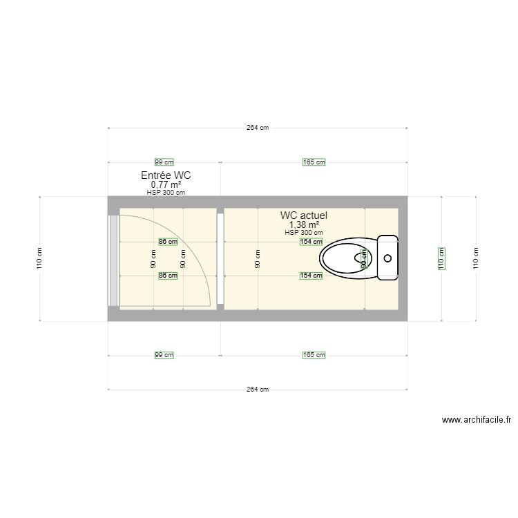 WC RDC actuel. Plan de 0 pièce et 0 m2