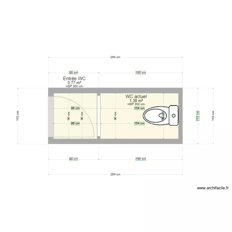 WC RDC actuel. Plan de 