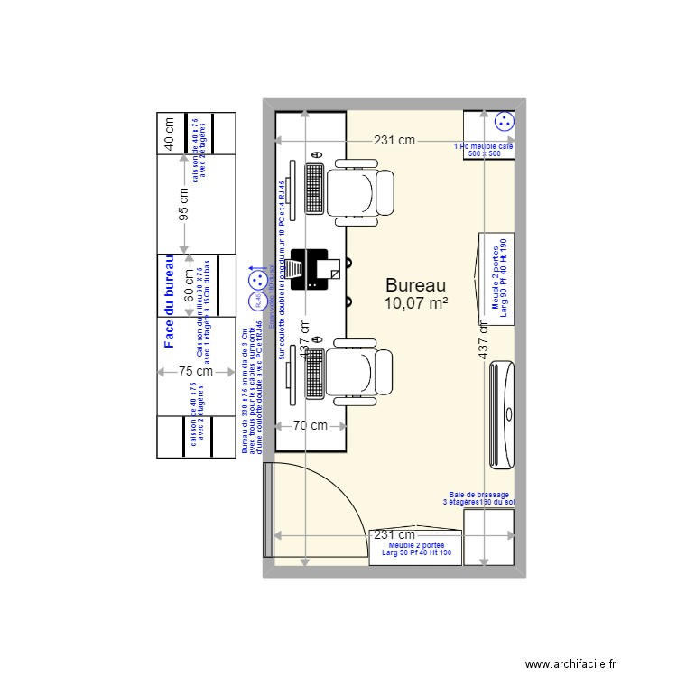 Bureau Thiers Mars 2022 01. Plan de 1 pièce et 10 m2