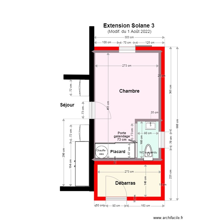 plan coté. Plan de 6 pièces et 16 m2