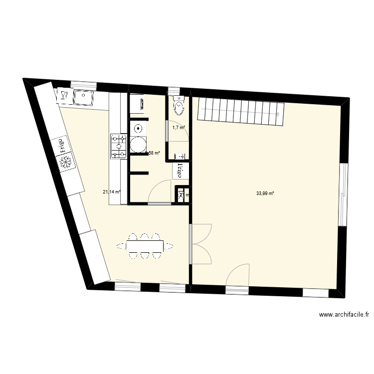 PLAN RDC. Plan de 5 pièces et 63 m2