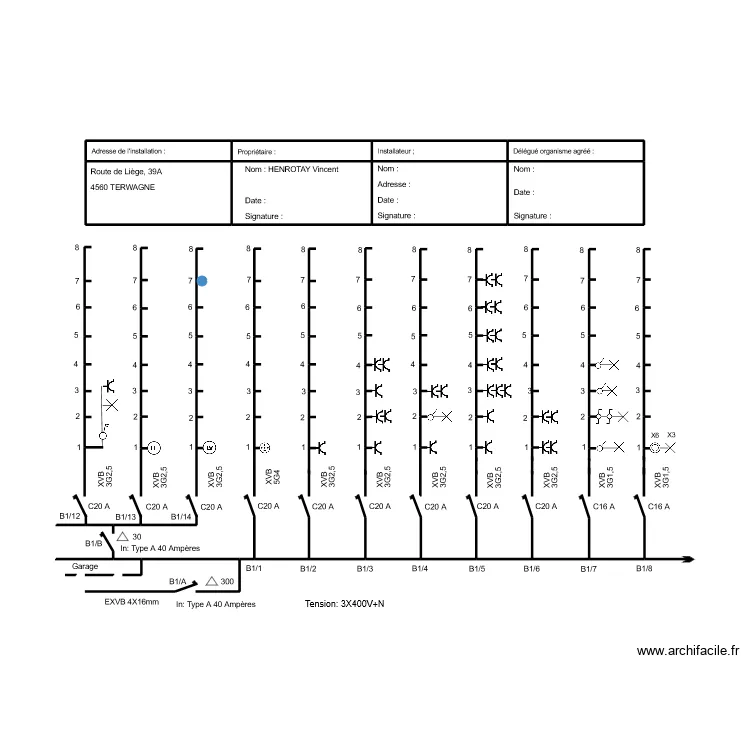 Sch&eacute;ma unifilaire 1 TD B1. Plan de 