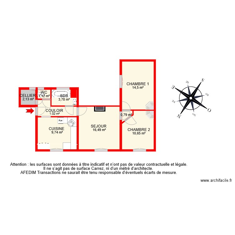 BI 8437 . Plan de 10 pièces et 65 m2