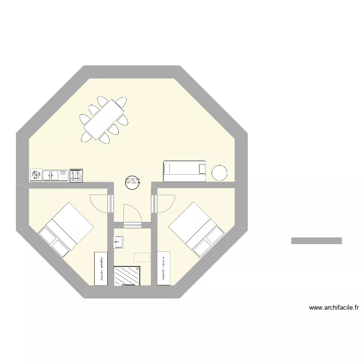 maison ronde 2 chambres. Plan de 