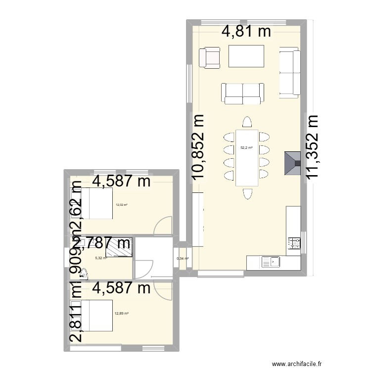 cabane. Plan de 5 pièces et 83 m2