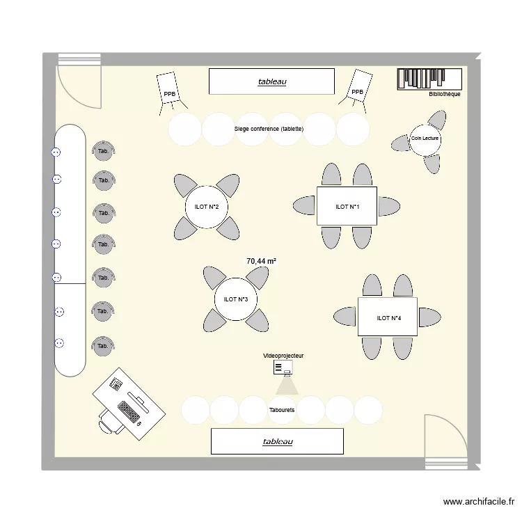 SALLE DE TRAVAIL - LMHI. Plan de 1  et 70 m²