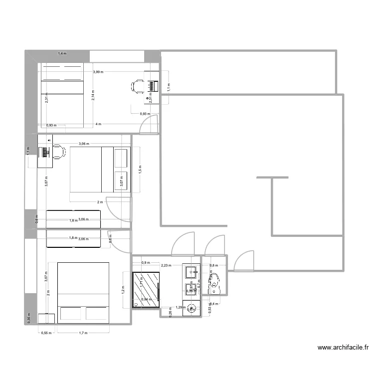 recou origine. Plan de 5 pièces et 33 m²