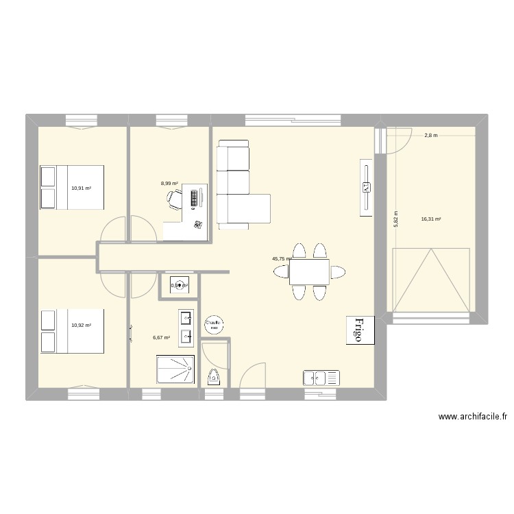 85m2 sans garage. Plan de 6 pièces et 84 m2