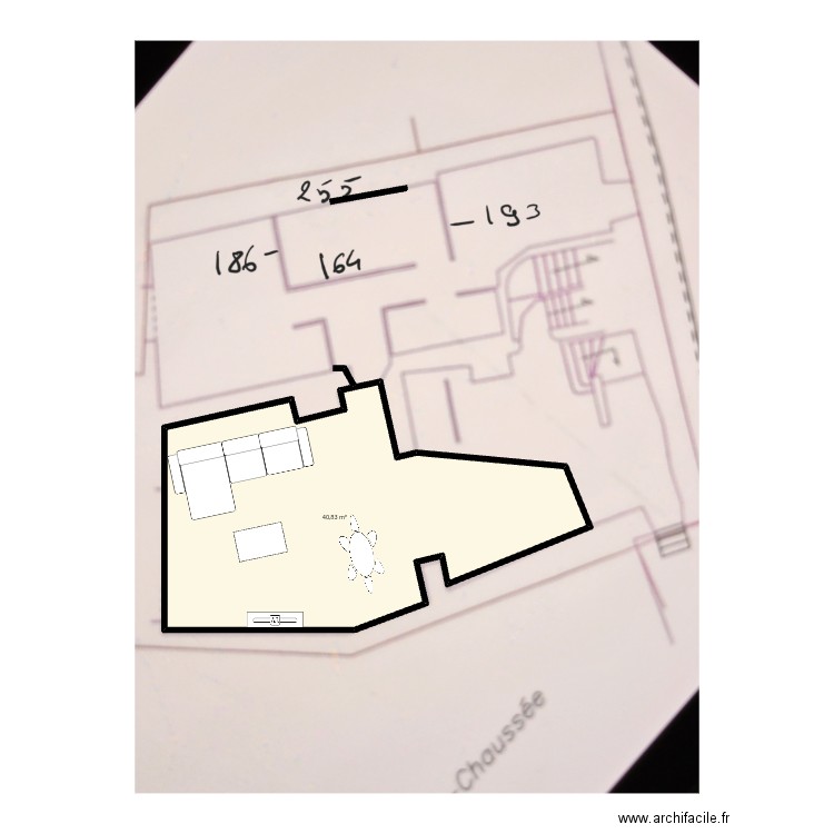 Arcs. Plan de 1 pièce et 41 m2