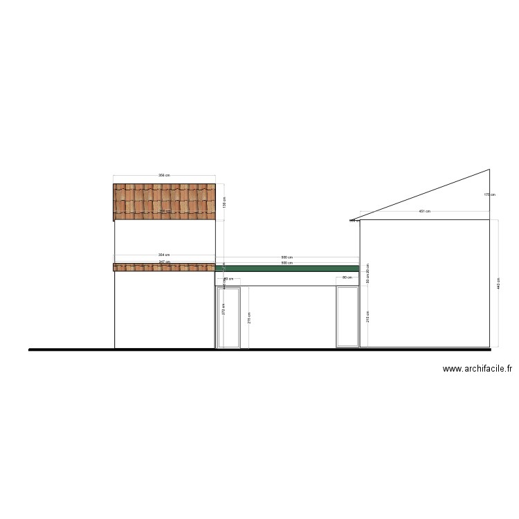 plan coupe façade Nord avec  extension 1. Plan de 0 pièce et 0 m2