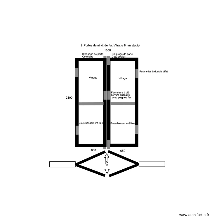 Porte entr&eacute;e labo chaud et froid . 130x210. Plan de 