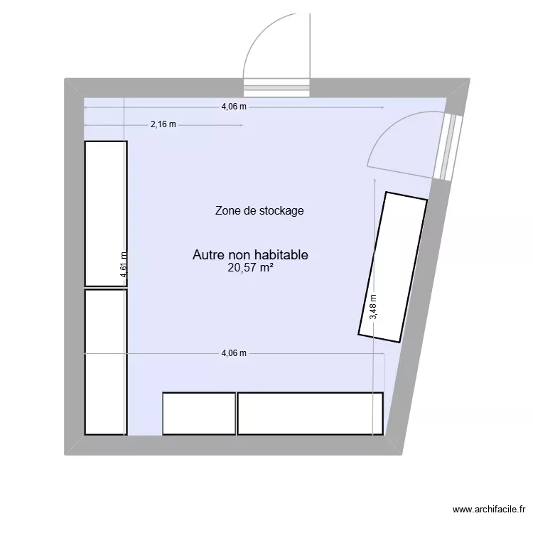 Local de stockage m&eacute;canique. Plan de 1 Pièce et 21 m²