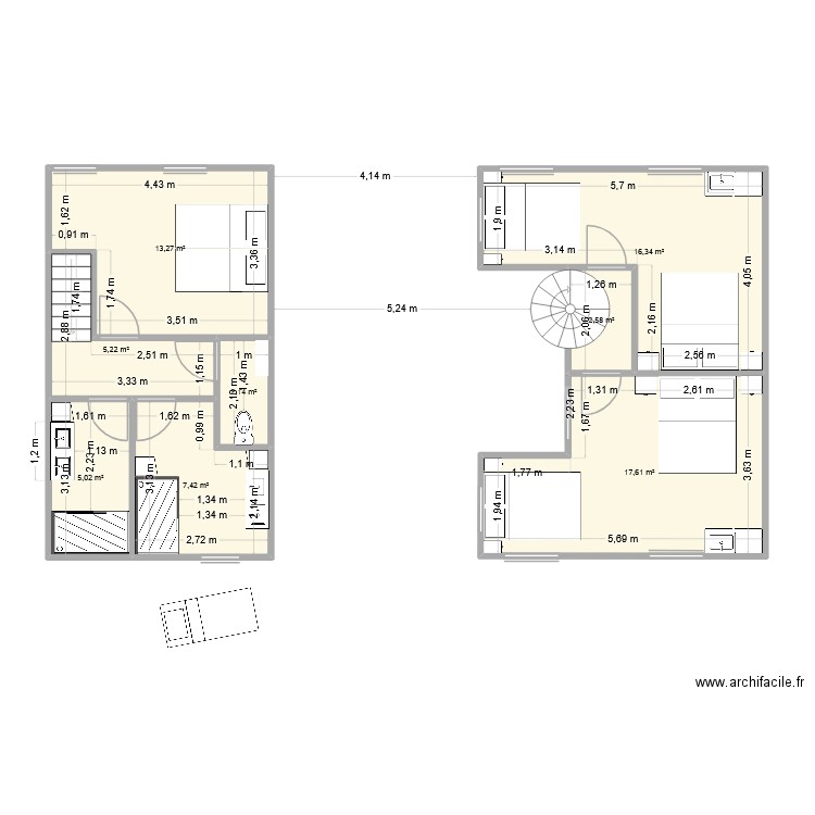 N+1 gîte bât 3. Plan de 8 pièces et 70 m2