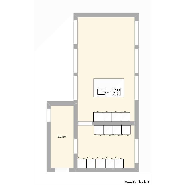 Cuisine 1. Plan de 2 pièces et 44 m2