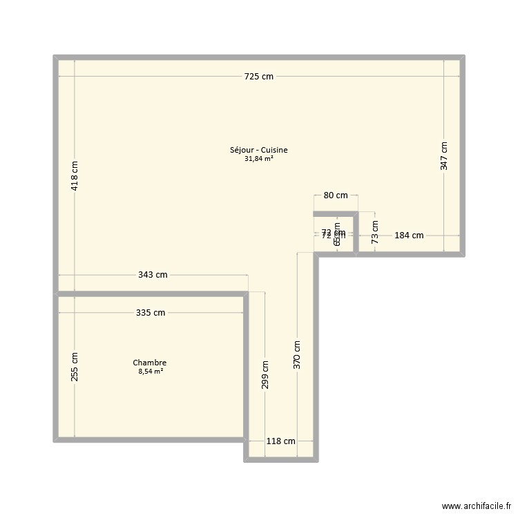 Cegarra. Plan de 2 pièces et 40 m2