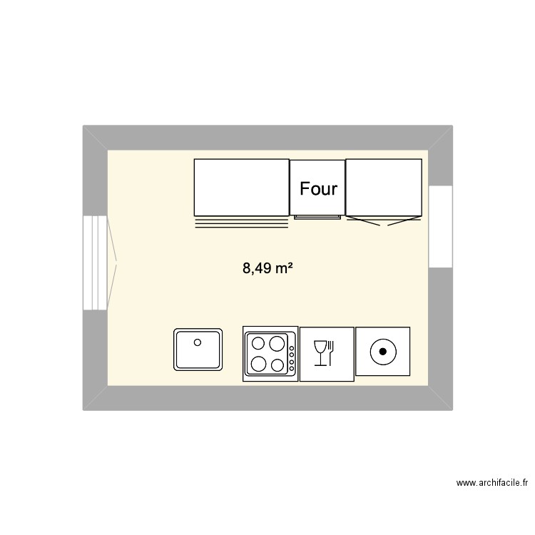 cuisine. Plan de 1 pièce et 8 m2