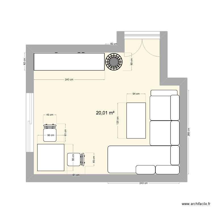 salon bussy 4. Plan de 1 pièce et 20 m2