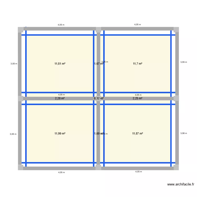 PLAN FONDATION. Plan de 9  et 56 m²